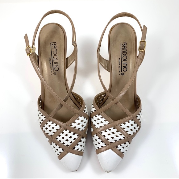❌SOLD❌1960s BANDOLINO nude + white leather sling backs - Picture 6 of 7